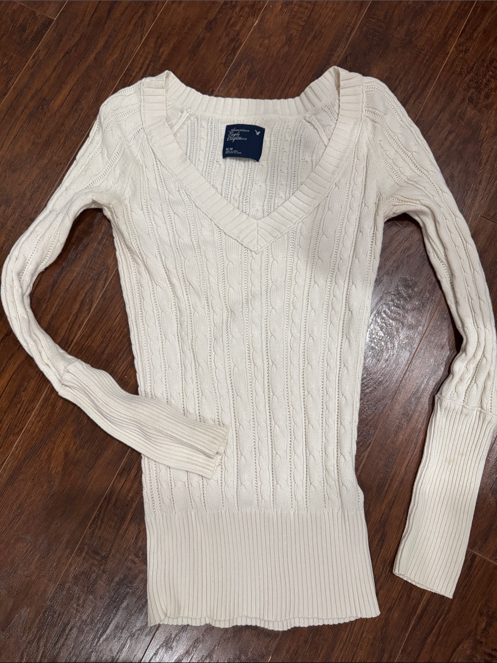 Vintage American Eagle Cable Knit V-Neck Sweater Size M